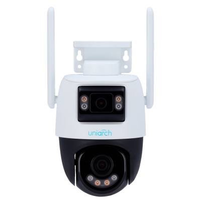 Câmara de vigilância de segurança branca e preta Uniarch com duas antenas e lentes duplas