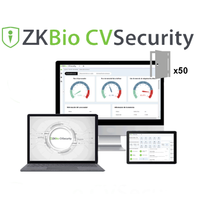 Imagem promocional do software ZKBio CVSecurity em vários dispositivos digitais