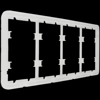 Estrutura rectangular branca em plástico com divisórias internas formando quadrantes
