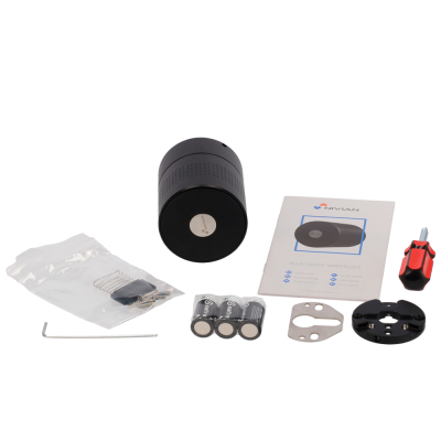 Fecho inteligente Bluetooth NIVIAN com acessórios de montagem e manual sobre superfície branca