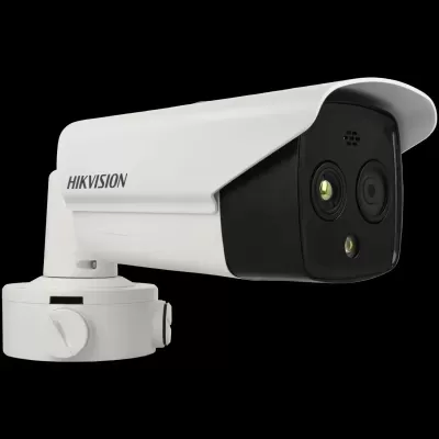 Câmara de vigilância Hikvision em branco e preto com lente dupla