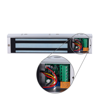 Fecho eletromagnético com fios coloridos e placa eletrónica