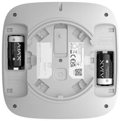 Dispositivo eletrônico branco com compartimentos de bateria CR123A 3V AJAX