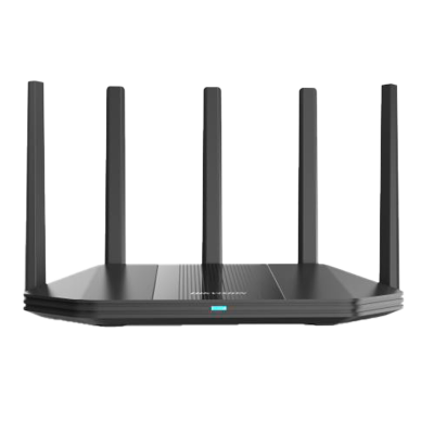 Roteador wi-fi preto com cinco antenas verticais