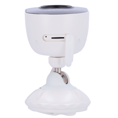 Câmara de vigilância branca com base redonda e suporte ajustável