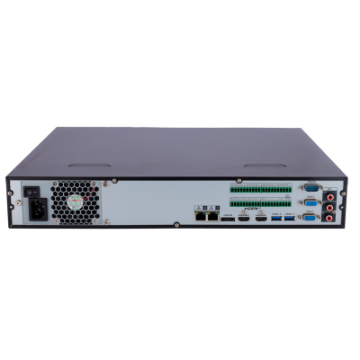 Dispositivo eletrônico preto com múltiplas portas traseiras, incluindo HDMI, USB3.0, VGA e áudio.