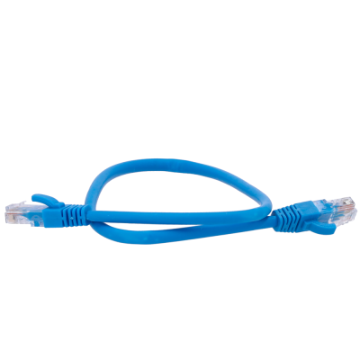 Cabo Ethernet azul com conectores RJ45.