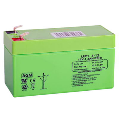 Bateria recarregável AGM verde com etiqueta e conectores metálicos