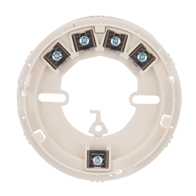 Base de plástico branco redonda com terminais metálicos e parafusos