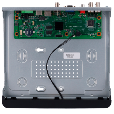 Unidade eletrónica com placa de circuito e etiqueta com texto