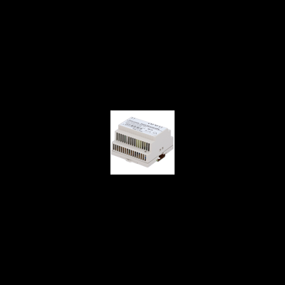 Produto eletrónico branco com orifícios de ventilação e texto impresso