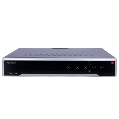 Aparelho eletrônico Hikvision preto e cinza com botões frontais e portas USB