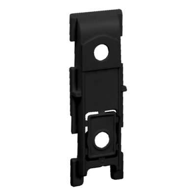 Peça plástica preta retangular com aberturas circulares