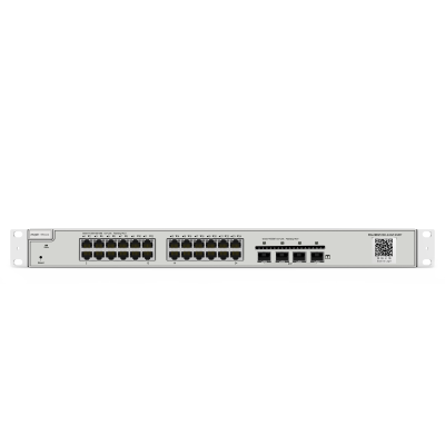 Switch de rede 1U com 24 portas Ethernet e 4 portas SFP cinzento claro