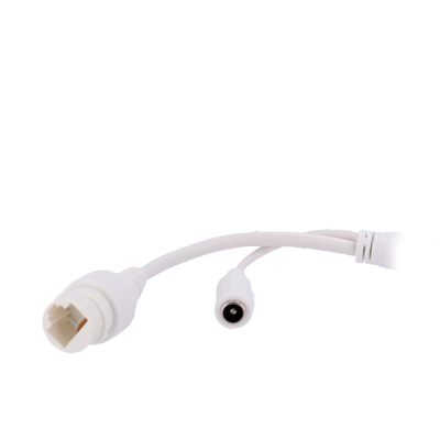 Cabo branco com conector RJ45 e conector de alimentação DC