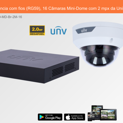 Sistema de Videovigilância Uniview com uma caixa preta e uma câmara Dome