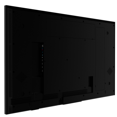 Painel traseiro preto de televisão plana com portas e orifícios de montagem