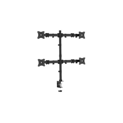 Suporte para quatro monitores preto em metal com fixação de mesa