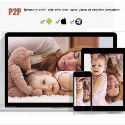 Imagem promocional de vídeo em dispositivos eletrónicos com mãe e filho