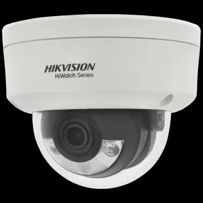 Câmara de vigilância Hikvision HiWatch Series com cobertura transparente e corpo branco e preto