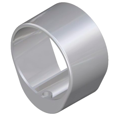 Peça cilíndrica metálica prateada com interior oco