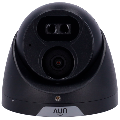 Câmara de vigilância preta do tipo domo com sensor e lente visíveis