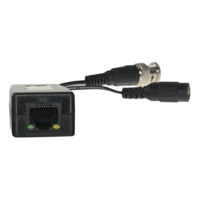 Cabo adaptador preto com conector RJ45, BNC e alimentação DC