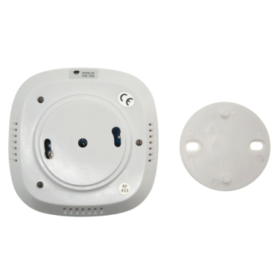 Base e tampa brancas de dispositivo eletrónico com etiquetas e ventilação