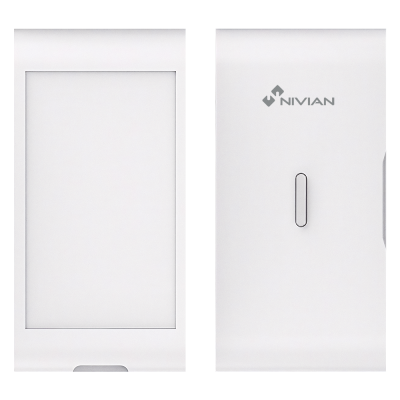 Dispositivo branco com ecrã vazio e logótipo NIVIAN no verso