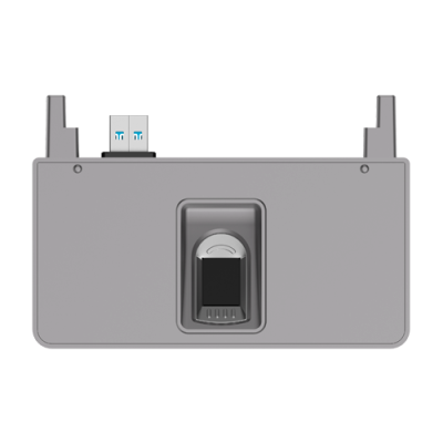 Dispositivo elétrico cinzento com interruptor deslizante e conectores USB