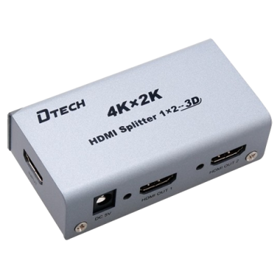 Spliter HDMI DTECH cinza com três portas e texto preto