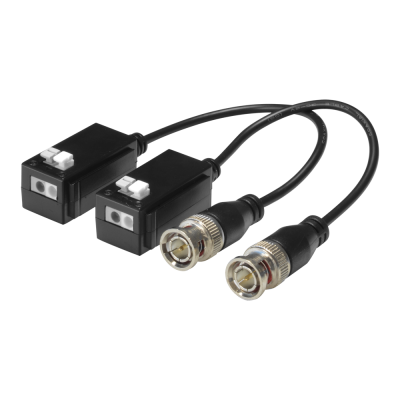 Cabo adaptador coaxial com conectores BNC e blocos pretos com peças brancas