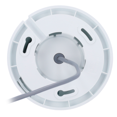 Fundo de base redonda branca com cabo cinza central e orifícios de fixação.