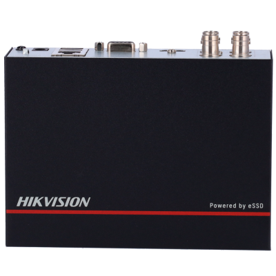 Equipamento eletrónico preto com conexão metálica superior e texto HIKVISION