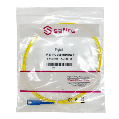 Cablagem Pigtail para fibra óptica Safire em pacote plástico transparente