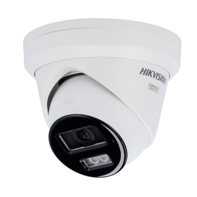 Câmara de vigilância branca de teto HIKVISION com lente preta e LEDs