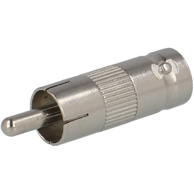 Adaptador metálico cilíndrico prateado com textura canelada