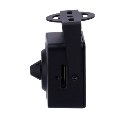 Câmara de vigilância compacta preta com suporte metálico