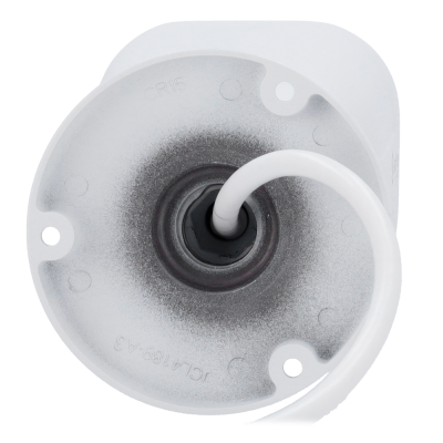 Peça branca redonda de plástico com cabo branco saindo do centro