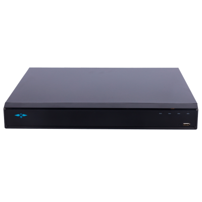 Aparelho eletrônico preto com logótipo azul e porta USB