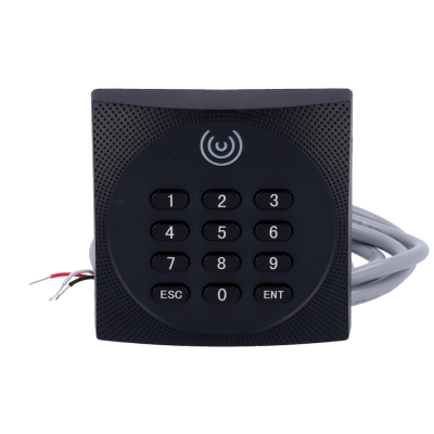 Teclado numérico preto com cabos cinzentos