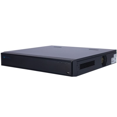 Aparelho retangular preto com porta USB e ventoinhas laterais
