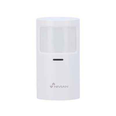 Sensor de movimento branco com visor translúcido e logo NIVIAN