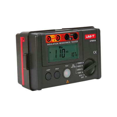 Medidor de resistência de isolamento UNI-T UT501A preto com ecrã digital e botões