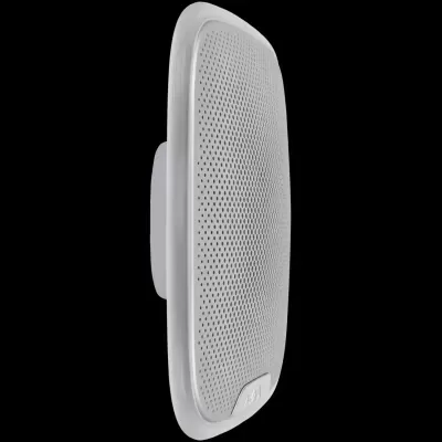 Coluna de som branca com furações e logótipo Arlo