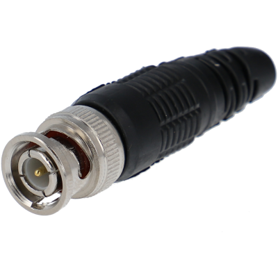 Conector BNC metálico e preto com fundo transparente