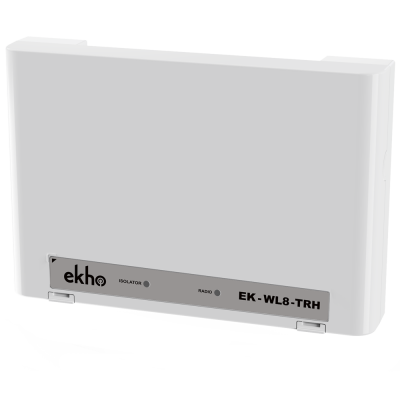 Dispositivo eletrônico branco com painel cinzento e texto ekho EK - WL8 - TRH