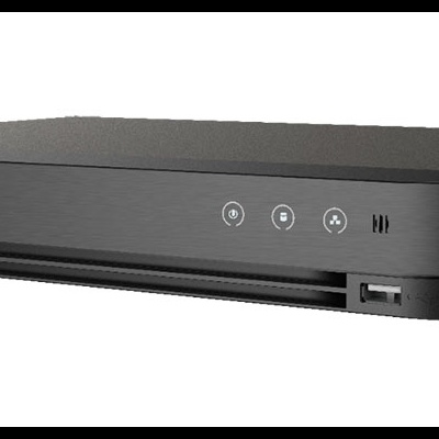 Equipamento eletrónico preto HIKVISION com ícones luminosos e slot USB