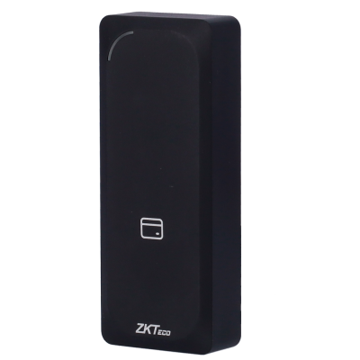 Dispositivo eletrónico preto com símbolo e texto ZKTeco