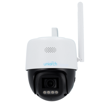 Câmara de segurança PTZ Uniarch branca e preta com antena Wi-Fi